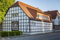 BUNDE, GERMANY. JUNE 12, 2021. ZurKlinke house. Beautiful view of small german town with typical architecture. Fachwerk style Royalty Free Stock Photo