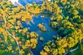 Bundek lake and surround walkways aerial view in city of Zagreb