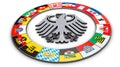 Federal eagle with the flags of the 16 German federal states and city-states