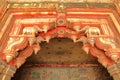 A colorful arcade decorated with elephants at Chitrasala in Bundi Palace Garh