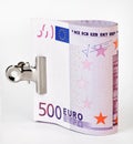 Bundle of 500 Euro bank notes with paper clip