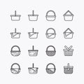 Bundle of Basket wicker vintage flat line icons collection. simple design vector