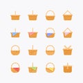 Bundle of Basket wicker vintage flat line icons collection. simple design vector