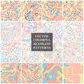 Bundle of bright color seamless patterns. Cruve and striped textures. Vibrant backgrounds for your design and ideas