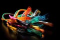 A bundle of brightly coloured fibre optic cables created with generative AI technology Royalty Free Stock Photo