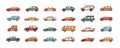 Bundle of cars of different body configuration styles - cabriolet, sedan, pickup, hatchback, van. Set of modern