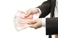 Bundle of cash in hands of businessman Royalty Free Stock Photo