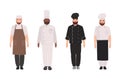 Bundle of chefs, cooks, professional restaurant staff, kitchen workers wearing uniform, apron and toque. Set of male