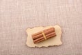 bundle of Cinnamon sticks on canvas Royalty Free Stock Photo