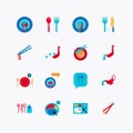 Bundle of color food ware flat line icons collection. simple  design vector Royalty Free Stock Photo