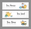 Bundle of colorful horizontal banners with hand drawn french press,