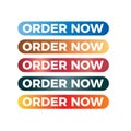 Bundle of colorful order now buttons for websites Royalty Free Stock Photo