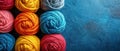 Bundle of Colorful Yarn Balls extreme closeup. Generative AI Royalty Free Stock Photo