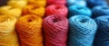 Bundle of Colorful Yarn Balls extreme closeup. Generative AI Royalty Free Stock Photo