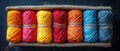 Bundle of Colorful Yarn Balls extreme closeup. Generative AI