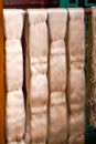 A bundle of cotton hemp rope and silk raw material close-up