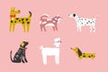 Bundle of cute funny cartoon dogs. Set with Dalmatian, Shiba Inu, dachshund. Vector illustration in for postcards Royalty Free Stock Photo