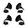 A bundle of 3d render of antique gramophone silhouette illustration. Royalty Free Stock Photo