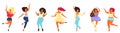 Bundle of dancing different young pretty girls. Modern flat colorful vector illustration.