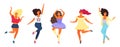 Bundle of dancing young pretty girls. Modern flat colorful vector illustration.