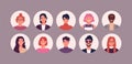 Bundle of different people avatars. Set of colorful user portraits. Male and female characters faces. Smiling young men Royalty Free Stock Photo