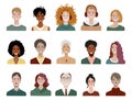 Bundle of different people avatars. Set of colourful user portraits. Male and female characters faces. Smiling women and men Royalty Free Stock Photo