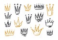 Bundle of drawings of crowns or coronets for king or queen. Symbols of monarchy, sovereign authority and power hand