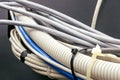 Bundle of electrical wires and network cables, close-up Royalty Free Stock Photo