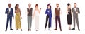 Bundle of elegant romantic couples in evening outfits holding glasses with drinks. Set of fashionable men and women