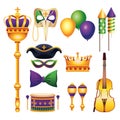 bundle of eleven mardi gras carnival celebration set icons