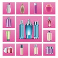 bundle of fifteen skin care bottles products icons Royalty Free Stock Photo