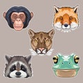 bundle of five animals heads characters icons