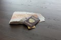 A bundle of five thousand Russian rubles is spread out on the table. There are passports