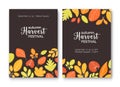 Bundle of flyer or poster templates for harvest festival announcement with colorful fallen autumn leaves or dried