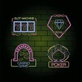 Bundle of four casino neon lights labels in wall