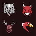 Bundle of four heads animals emblems icons