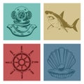 bundle of four nautical elements set icons