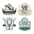 bundle of four nautical emblems set icons