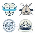bundle of four nautical gray emblems set icons