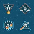bundle of four space patches set icons Royalty Free Stock Photo