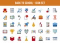 Bundle of fourty back to school set icons with lettering