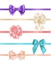 Bundle of gorgeous realistic satin bows and ribbons of various types and colors isolated on white background. Set of Royalty Free Stock Photo