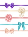 Bundle of gorgeous realistic satin bows and ribbons of various types and colors isolated on white background. Set of elegant