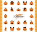 Bundle of halloween pumpkins and lettering flat style icons Royalty Free Stock Photo