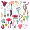 Pack of hand drawn simple pastel vector flowers and plants.