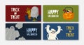 Bundle of horizontal holiday web banner templates with Halloween characters - mummy, Jack-o`-lantern with candies, ghost