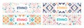 Bundle of horizontal web banners decorated with traditional American Indian ornaments or trendy geometric patterns in