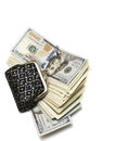 A bundle of hundred-dollar bills and a purse Royalty Free Stock Photo