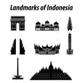 Bundle of Indonesia famous landmarks by silhouette style