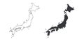 Bundle of Japan map icons : outline and solid black styles Royalty Free Stock Photo